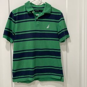 Nautica stripe polo short sleeve cotton polo tee shirt in navy and green EUC